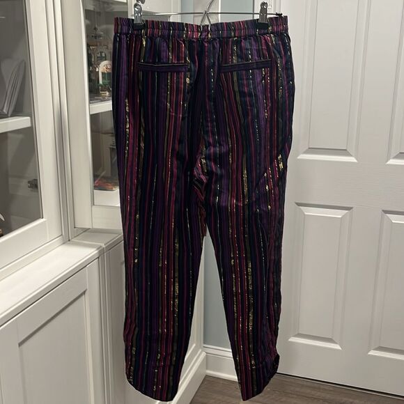 MARINE LAYER Allison Multi-Colored Magenta Gold Lurex Stripped Pants, Size M - Picture 10 of 13